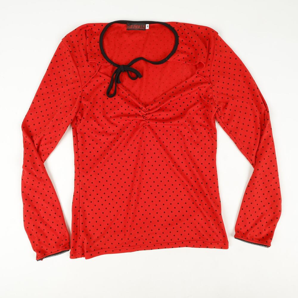 PunkABilly Womens Medium Top Polka Dot Rockabilly Red Retro Pinup